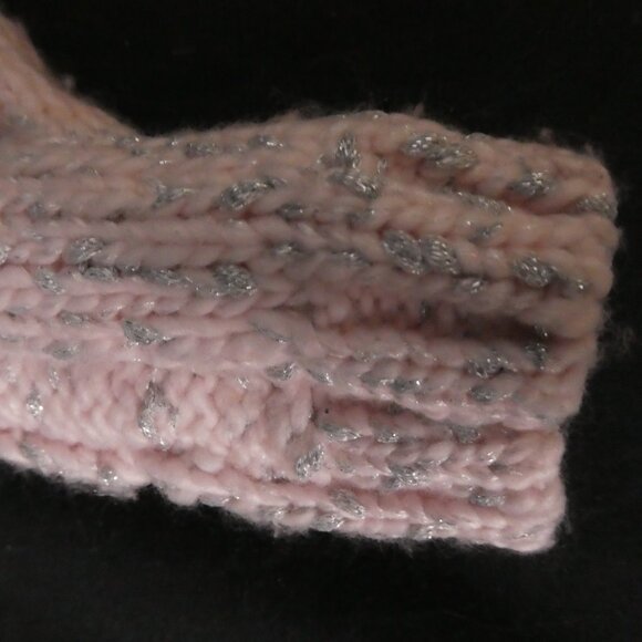 Fleece Lined Pink and Grey Knit Mittens with Shiny Fibers - Picture 5 of 15